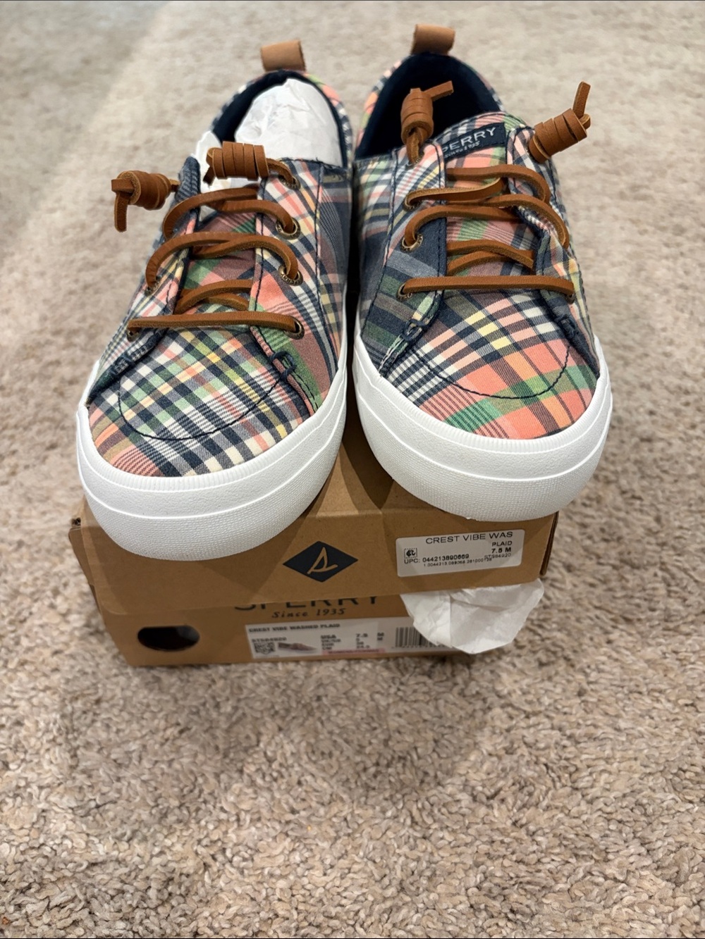 Sperry  Plaid Low-Top Sneakers in Multicolor with Brown Laces